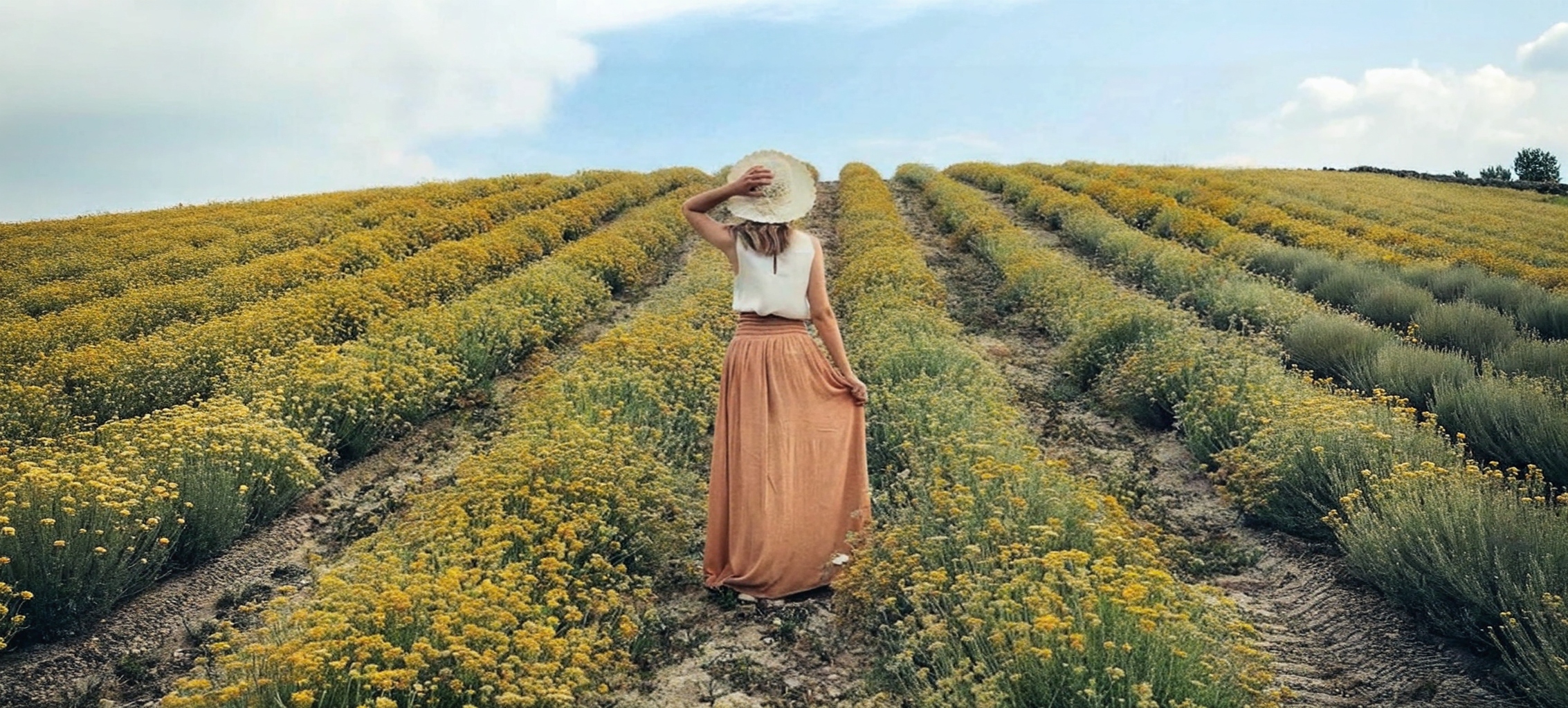 Girl walking in the Immortelle Field